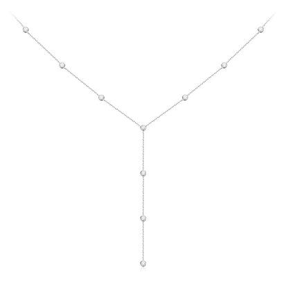 0.1 TCW Round Moissanite Diamond Bezel Lariat Necklace - farrellouise