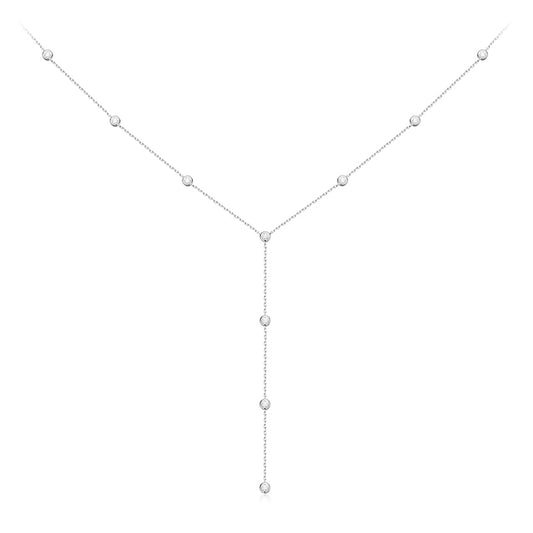 0.1 TCW Round Moissanite Diamond Bezel Lariat Necklace - farrellouise