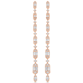 2.20 TCW Round & Baguette Moissanite Diamond Long Drop Earrings - farrellouise