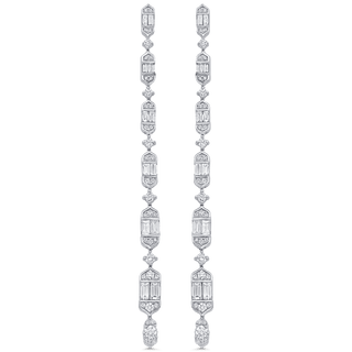 2.20 TCW Round & Baguette Moissanite Diamond Long Drop Earrings - farrellouise