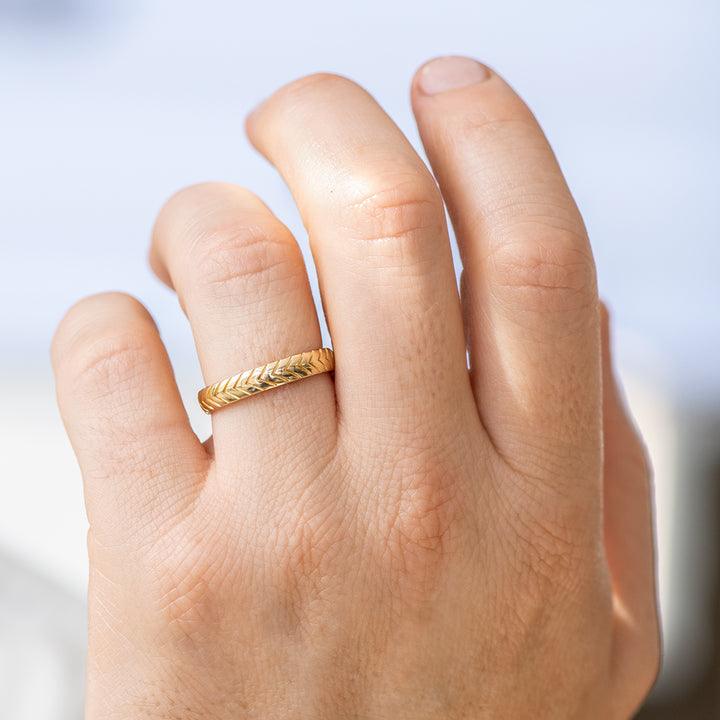 Men's Wedding Band with Engraved Geometric Pattern - farrellouise