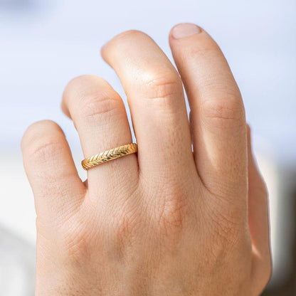 Men's Wedding Band with Engraved Geometric Pattern - farrellouise