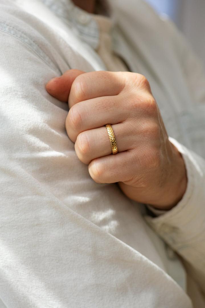 Men's Wedding Band with Engraved Geometric Pattern - farrellouise