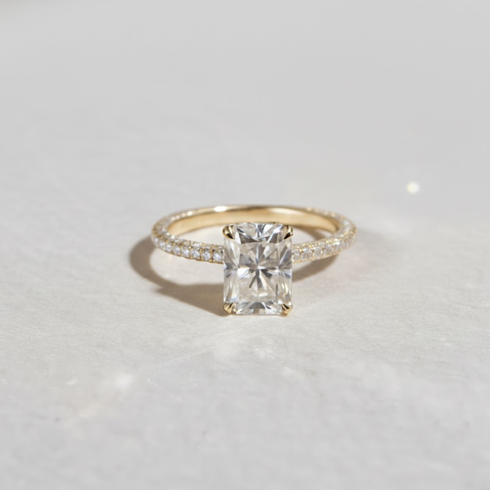 3.65 CT Radiant Moissanite Hidden Halo Pave Setting Engagement Ring