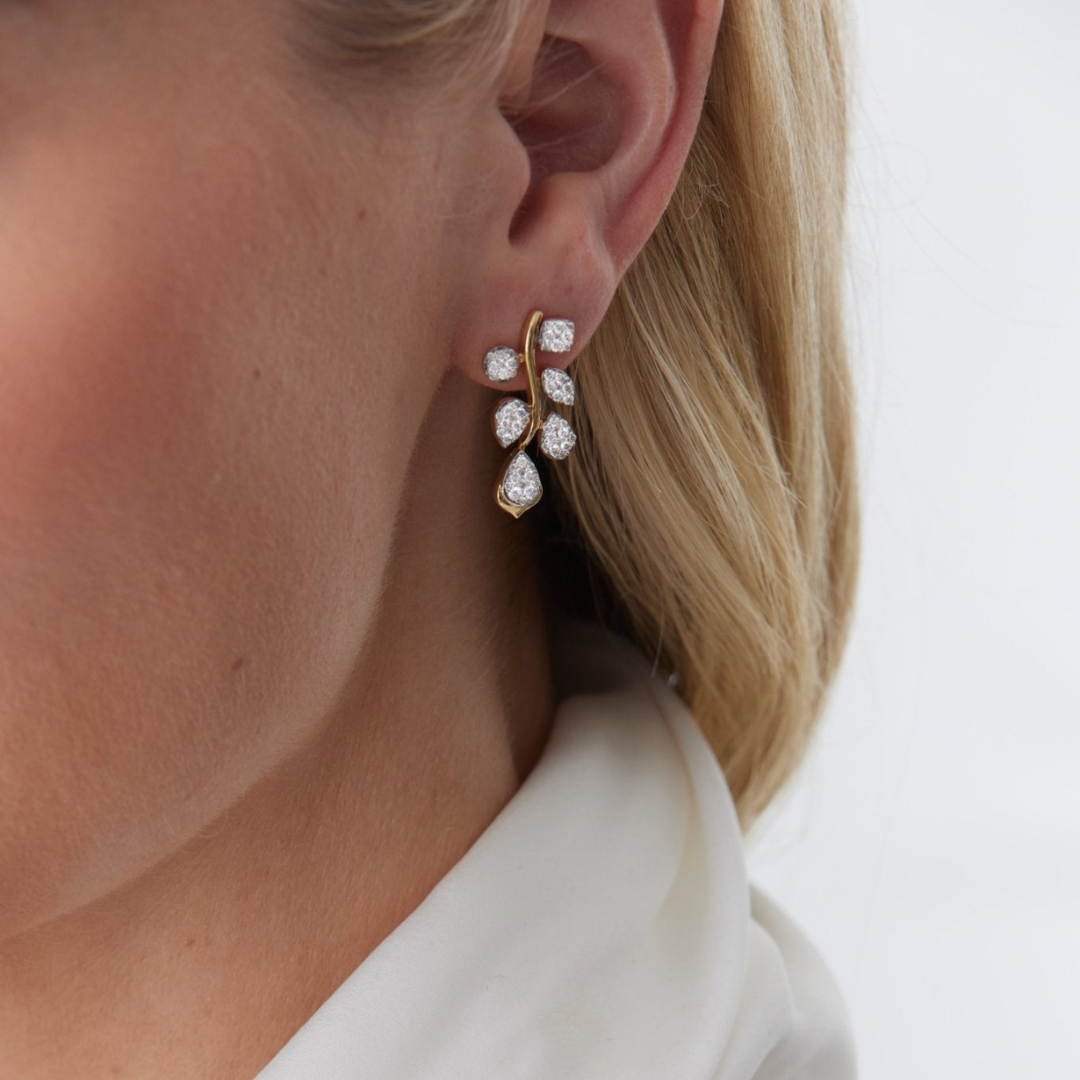 0.97 TCW Round Moissanite Diamond Cluster Drop Earrings