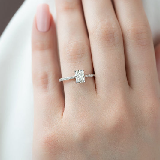 1.0 CT Radiant Lab Grown Pave Setting Engagement Ring
