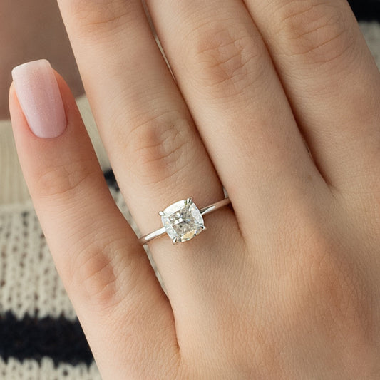 2.0 CT Cushion Lab Grown Hidden Halo Engagement Ring