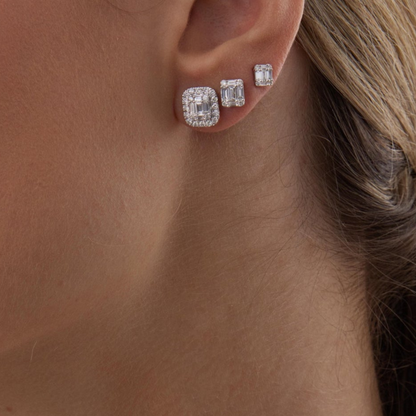 0.31 TCW Round & Emerald Moissanite Diamond Stud Earrings