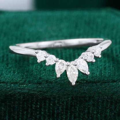0.27 Round, Pear & Marquise Moissanite Curved Wedding Band - farrellouise