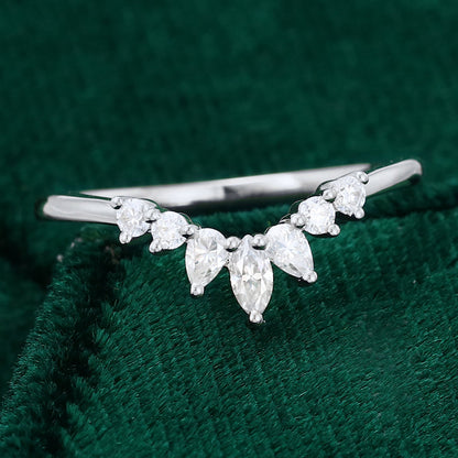 0.27 Round, Pear & Marquise Moissanite Curved Wedding Band - farrellouise