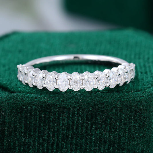 0.80 CT Oval Moissanite Half Eternity Wedding Band - farrellouise