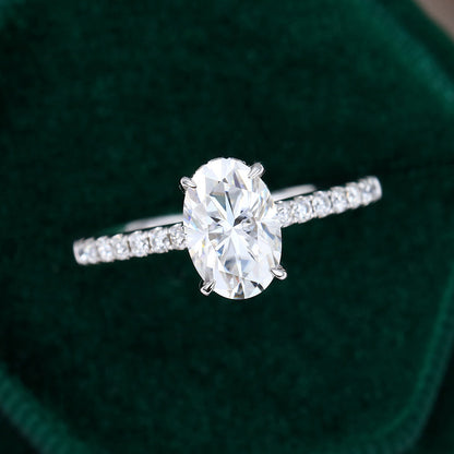 0.64 CT Oval Shaped Moissanite Hidden Halo Setting Engagement Ring - farrellouise