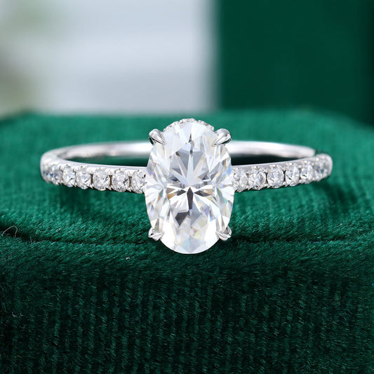 0.64 CT Oval Shaped Moissanite Hidden Halo Setting Engagement Ring - farrellouise