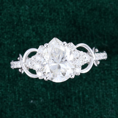 1.0 CT Pear Shaped Moissanite Cluster Engagement Ring - farrellouise