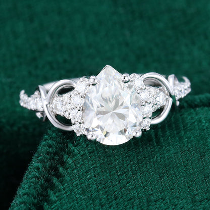 1.0 CT Pear Shaped Moissanite Cluster Engagement Ring - farrellouise