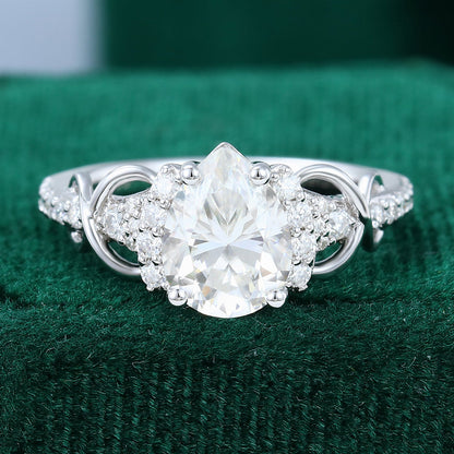 1.0 CT Pear Shaped Moissanite Cluster Engagement Ring - farrellouise