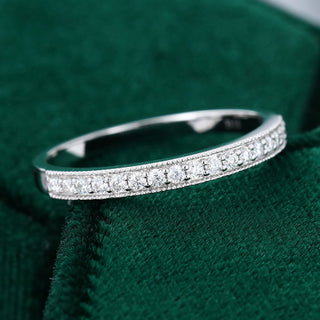 0.17 CT Round Moissanite Milgrain Half Eternity Wedding Band - farrellouise