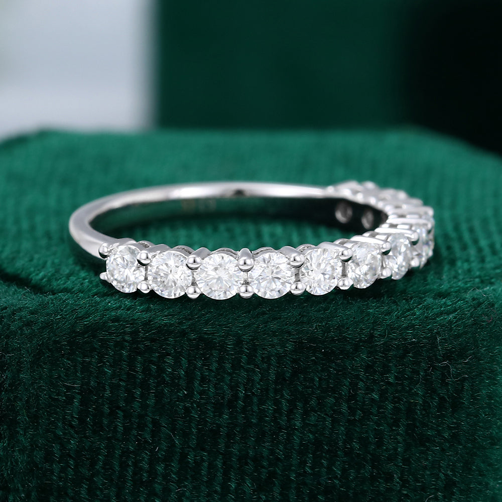 0.78 CT Round Moissanite Half Eternity Wedding Band - farrellouise