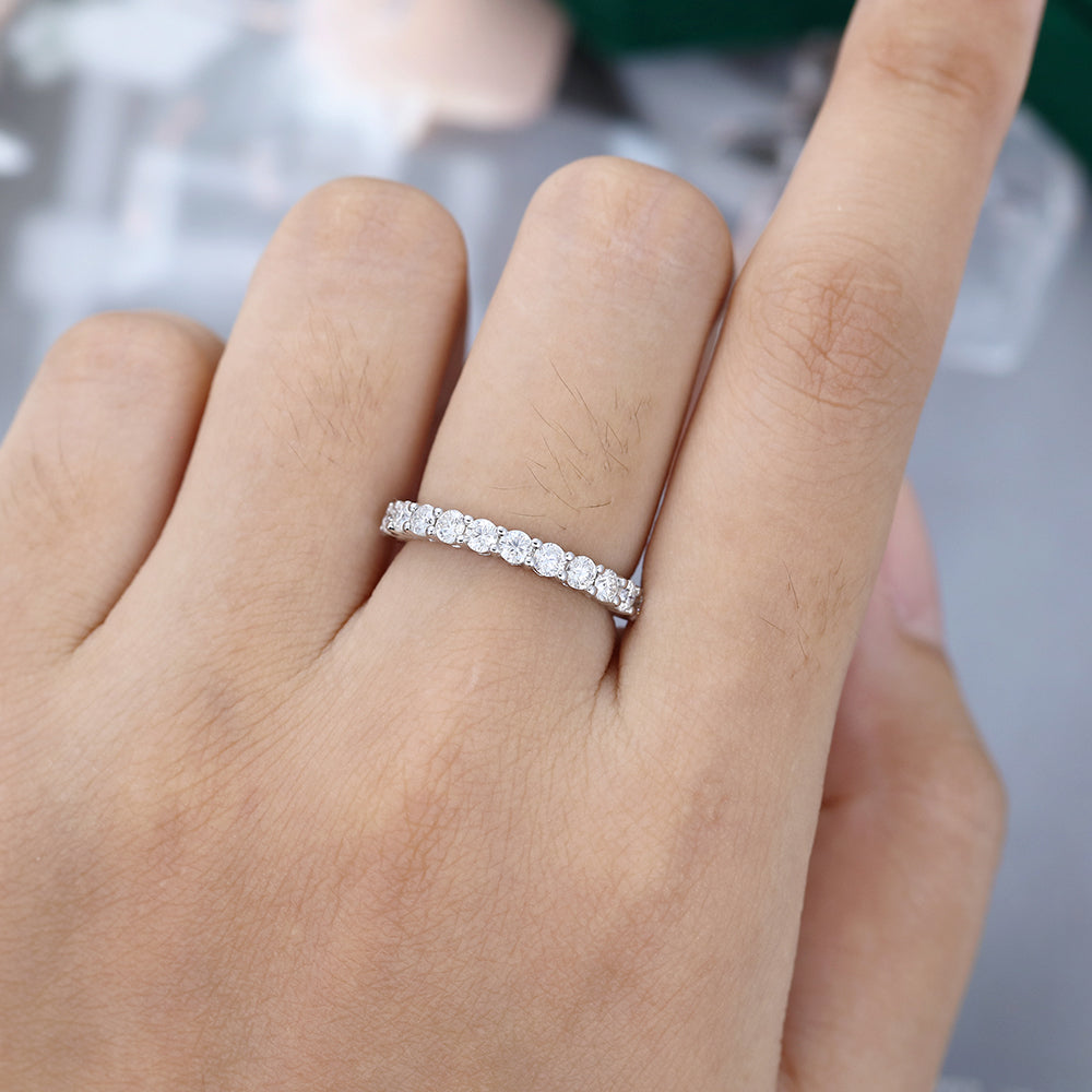 0.78 CT Round Moissanite Half Eternity Wedding Band - farrellouise