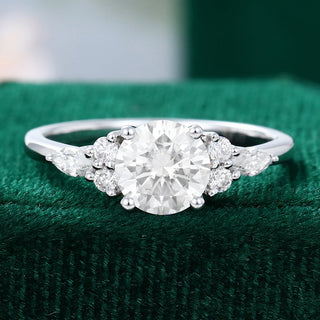 0.88 CT Round Shaped Moissanite Cluster Engagement Ring - farrellouise