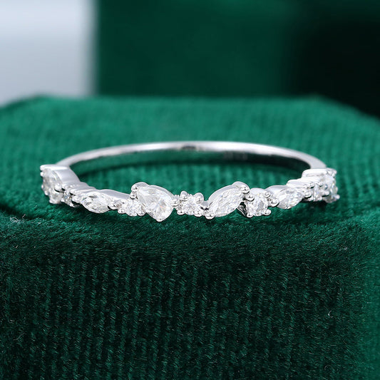 0.027 CT Round, Pear & Marquise Moissanite Cluster Wedding Band - farrellouise