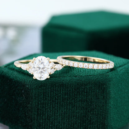 1.33 CT Oval Moissanite Cluster Bridal Ring Set - farrellouise