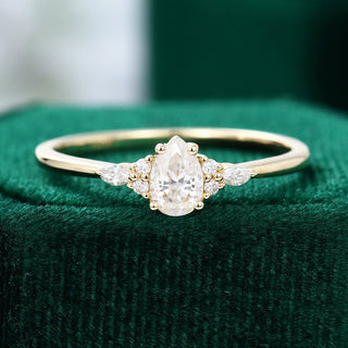 0.69 CT Pear Shaped Moissanite Cluster Engagement Ring - farrellouise