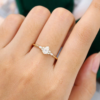 0.69 CT Pear Shaped Moissanite Cluster Engagement Ring - farrellouise