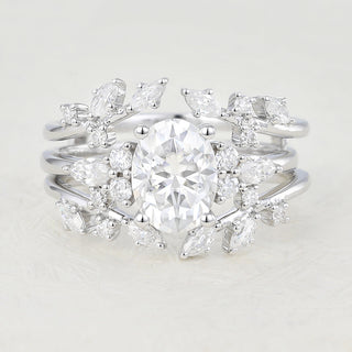 1.33 CT Oval Moissanite Vintage Cluster Bridal Ring Set - farrellouise