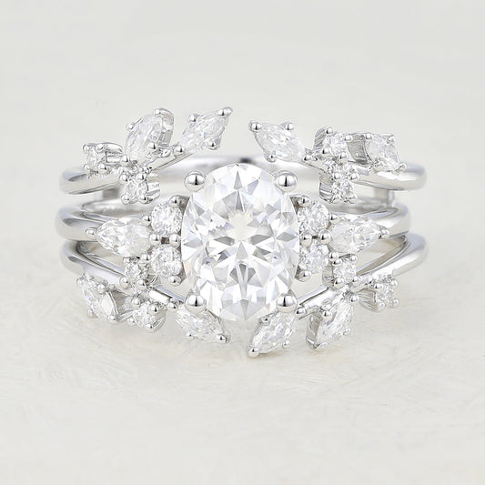 1.33 CT Oval Moissanite Vintage Cluster Bridal Ring Set - farrellouise
