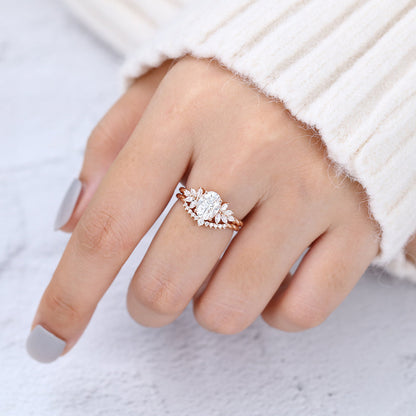 1.33 CT Oval Moissanite Cluster Bridal Ring Set - farrellouise