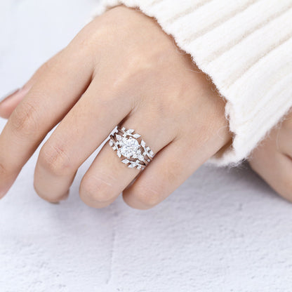 1.33 CT Oval Moissanite Vintage Cluster Bridal Ring Set - farrellouise