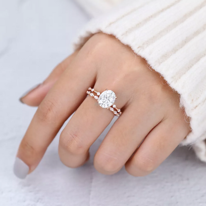 3.0 CT Oval Moissanite Dainty Pave Bridal Ring Set - farrellouise