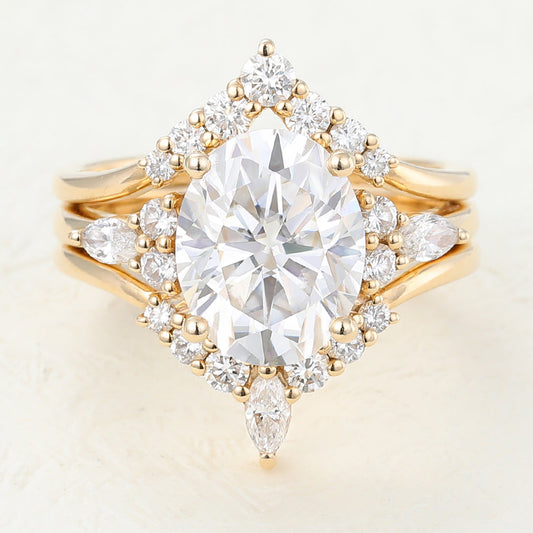 3.0 CT Oval Moissanite Cluster Bridal Ring Set - farrellouise