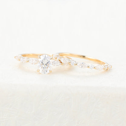 0.84 CT Oval Moissanite Pave Bridal Ring Set - farrellouise