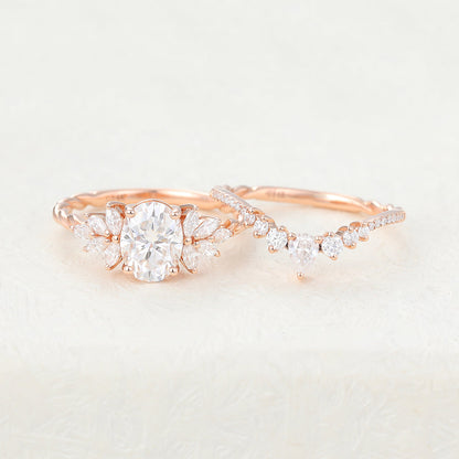 1.33 CT Oval Moissanite Cluster Bridal Ring Set - farrellouise