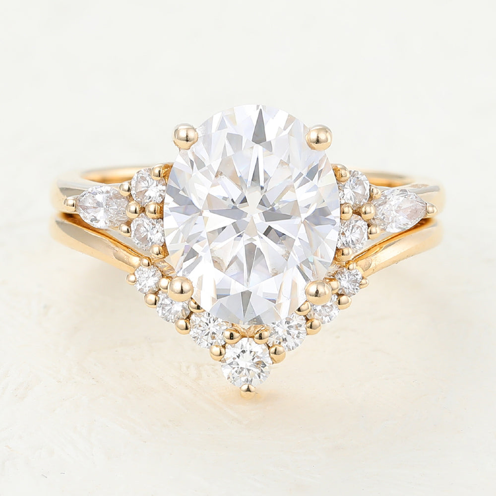 3.0 CT Oval Moissanite Cluster Bridal Ring Set - farrellouise