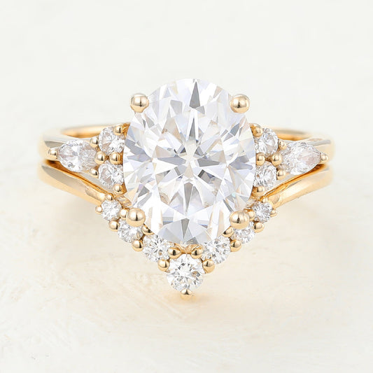 3.0 CT Oval Moissanite Cluster Bridal Ring Set - farrellouise