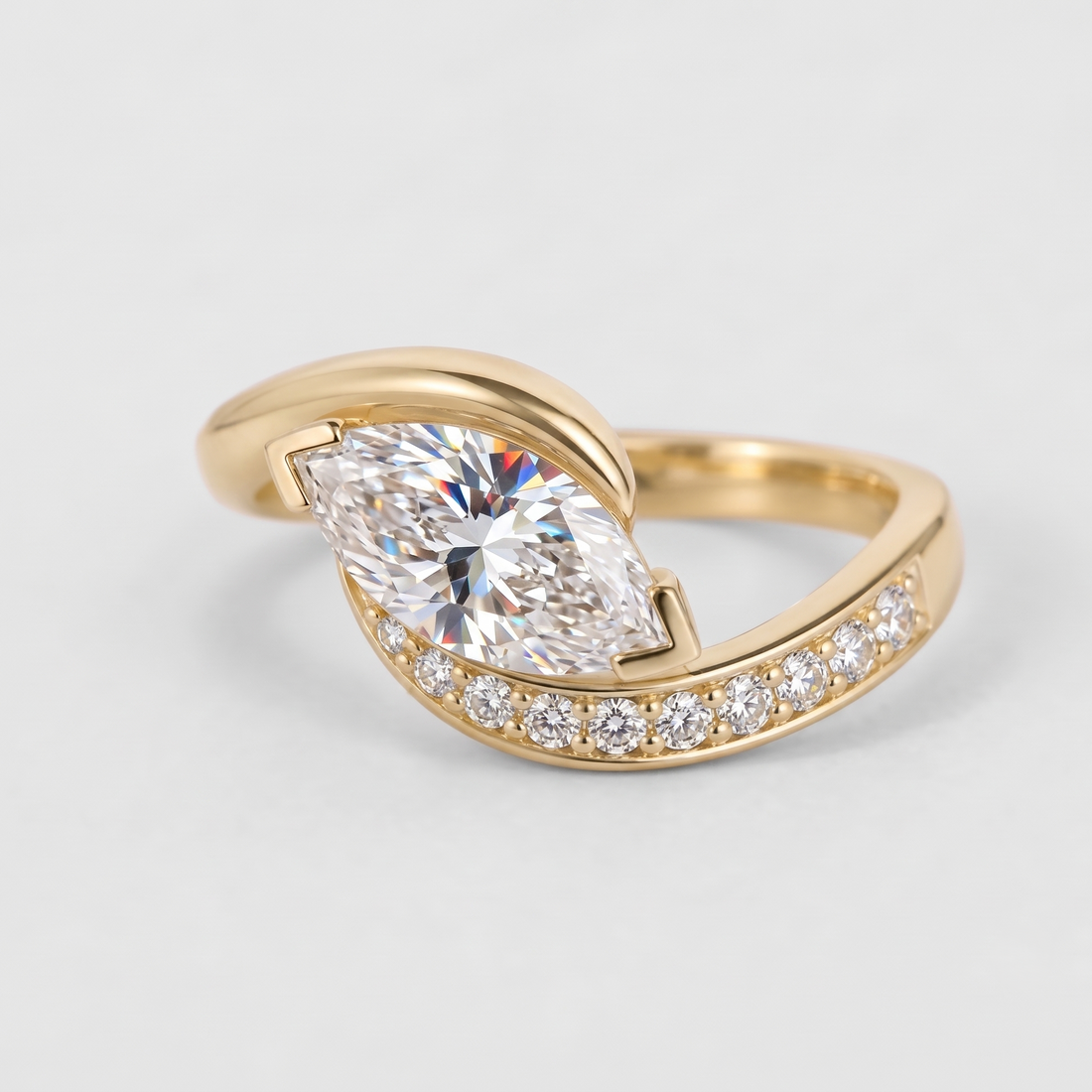 Carol - Marquise Cut Lab Diamond Demi Pave Rapture Engagement Ring