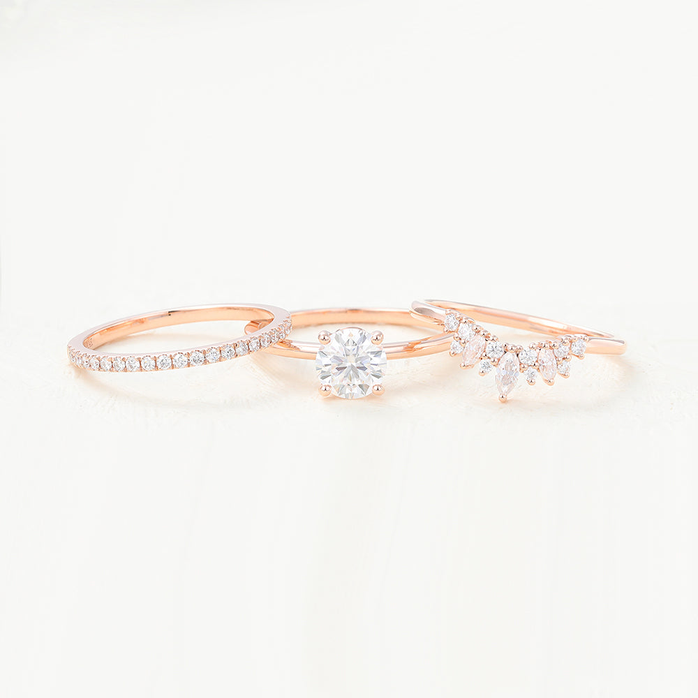 0.68 CT Round Moissanite Solitaire Bridal Ring Set - farrellouise