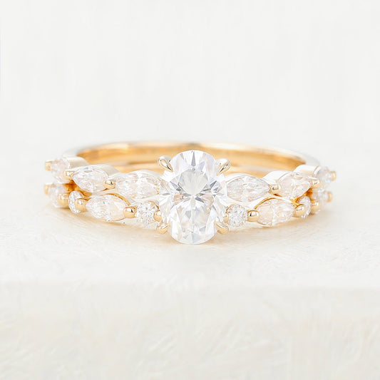 0.84 CT Oval Moissanite Pave Bridal Ring Set - farrellouise