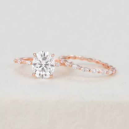 3.0 CT Oval Moissanite Dainty Pave Bridal Ring Set - farrellouise
