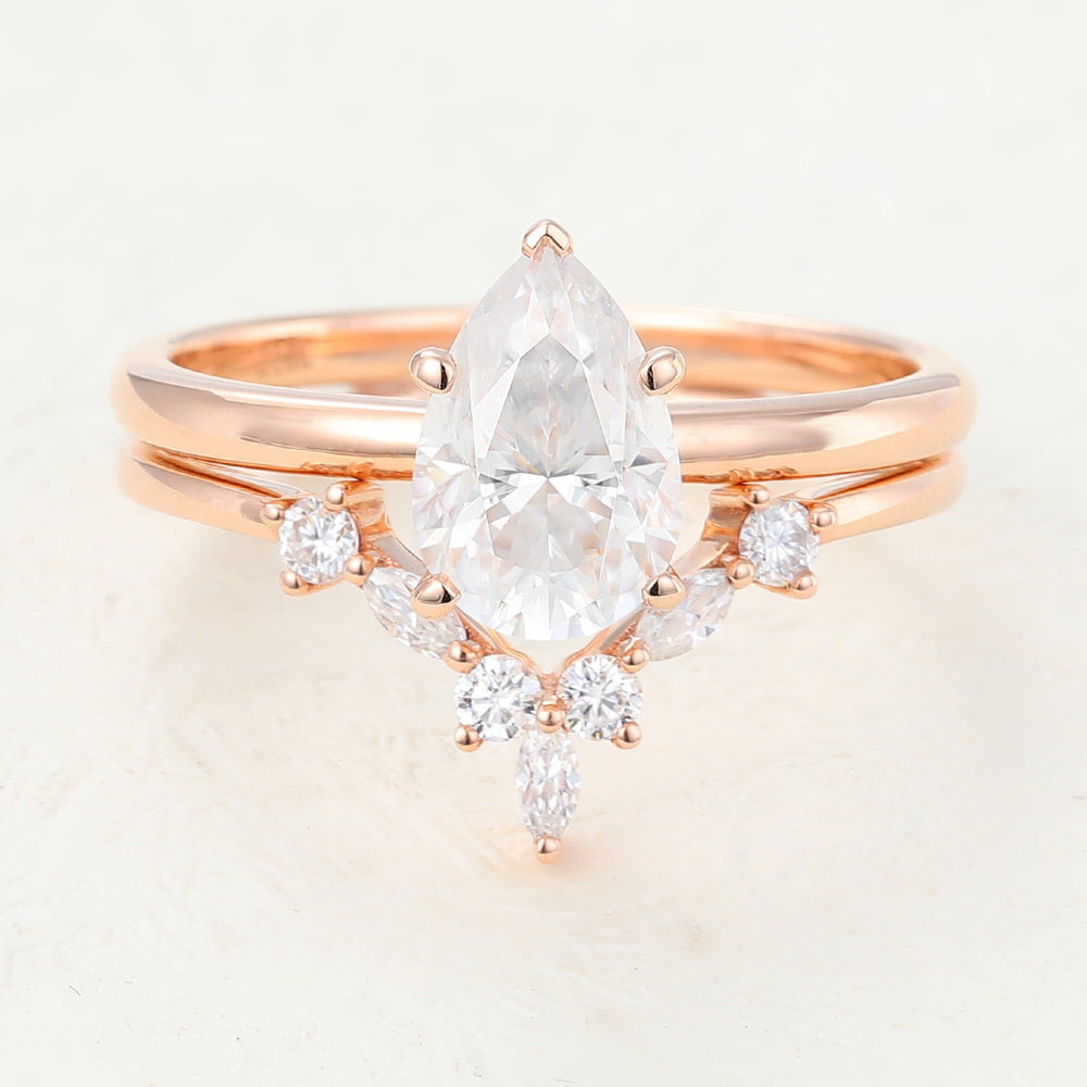 1.50 CT Pear Moissanite Solitaire Bridal Ring Set - farrellouise