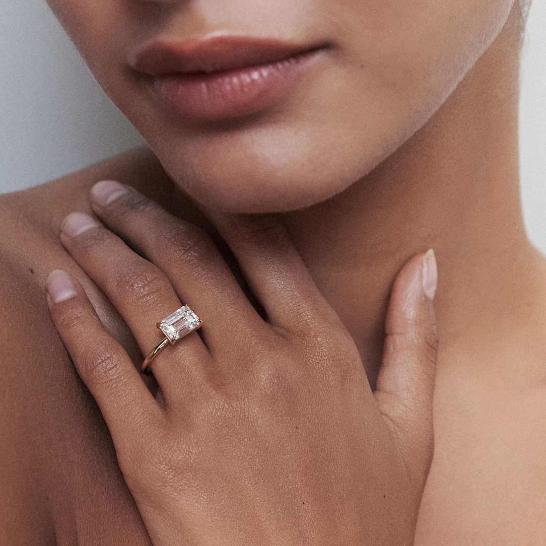 Estella - Emerald Cut Lab Diamond East-West Solitaire Engagement Ring