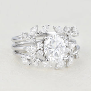 1.33 CT Oval Moissanite Vintage Cluster Bridal Ring Set - farrellouise