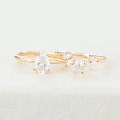 1.50 CT Pear Moissanite Solitaire Bridal Ring Set - farrellouise