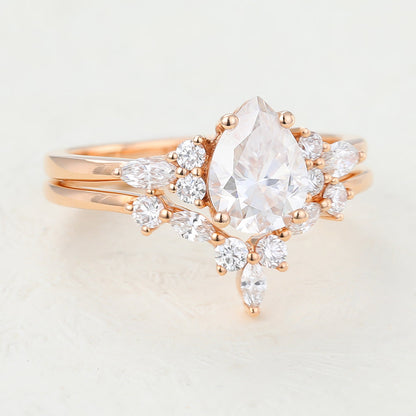 1.20 CT Pear Moissanite Cluster Bridal Ring Set - farrellouise