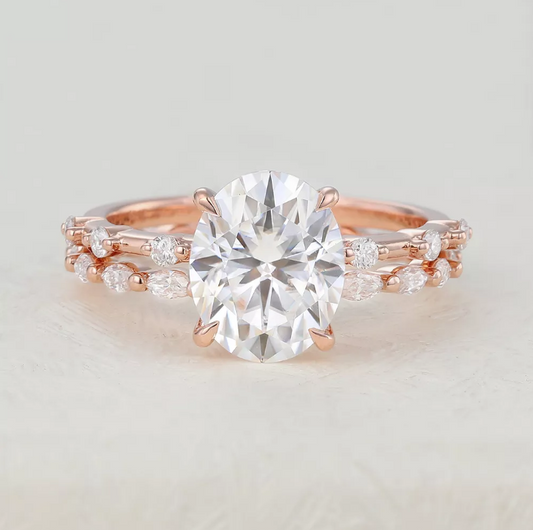 3.0 CT Oval Moissanite Dainty Pave Bridal Ring Set - farrellouise