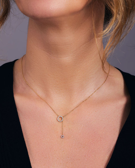 0.10 TCW Round Moissanite Diamond Circle Lariat Pendent Necklace - farrellouise