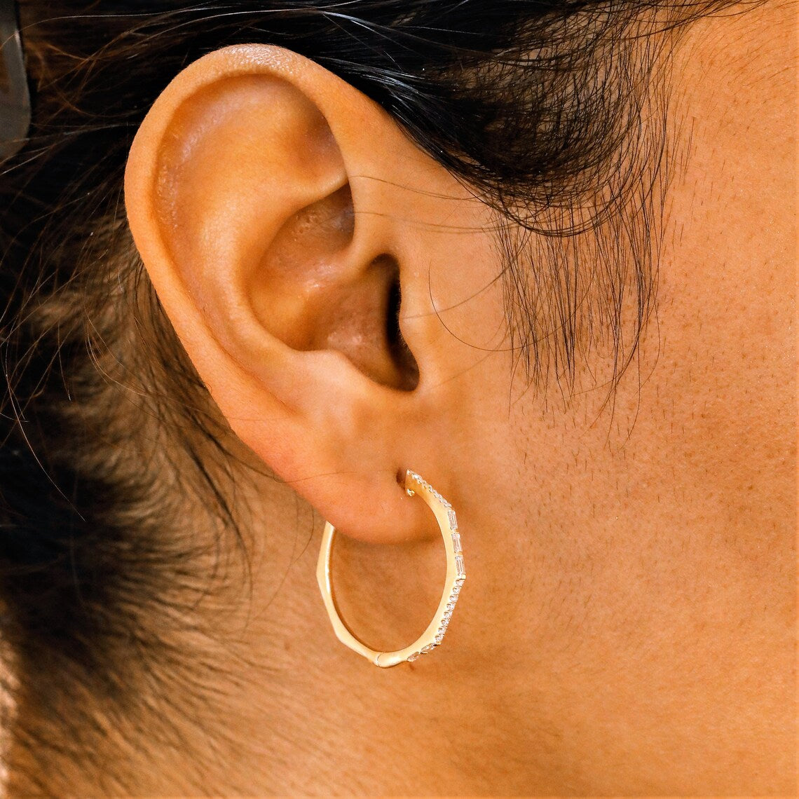 0.40 TCW Round Moissanite Diamond Hoop Earrings - farrellouise